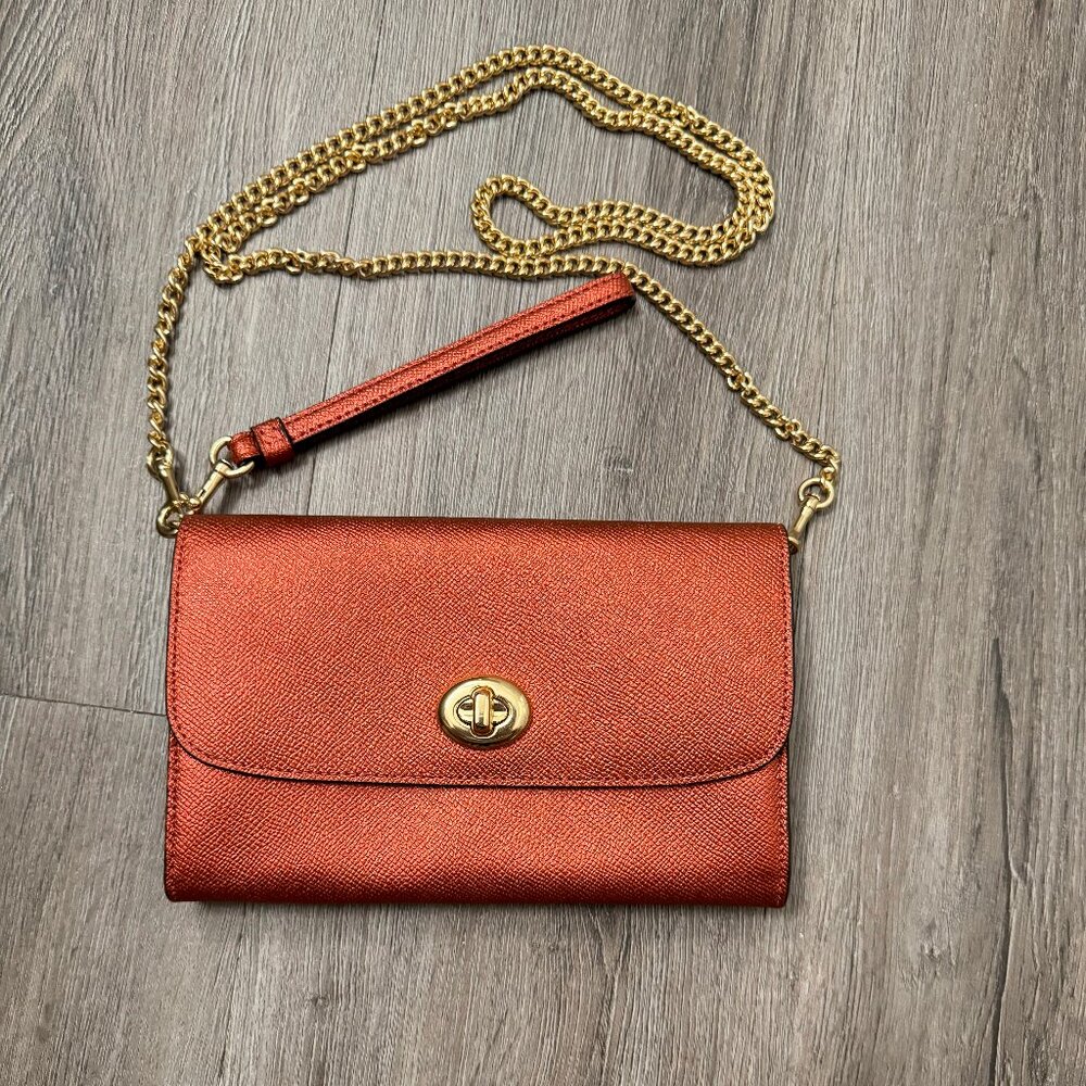 coach rust color wristlet clutch side purse